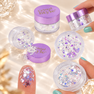 Glitter para Uñas Blanco con Visos Lila