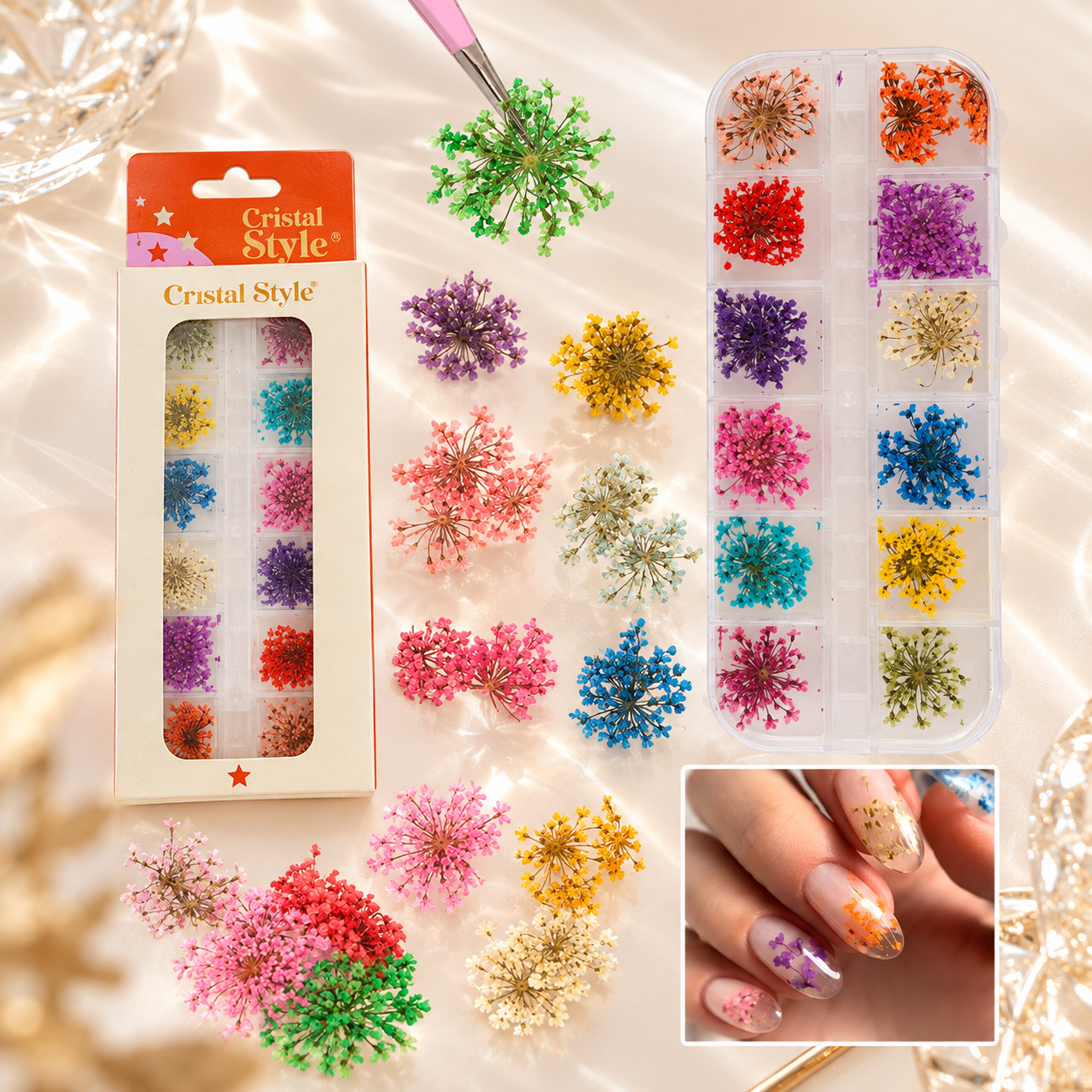 Flores Secas para Decoración de Uñas – Caja x12